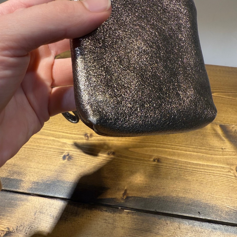 Fossil Metallic Black Zip Around Wallet Wristlet Shimmer Leather - Picture 5 of 7
